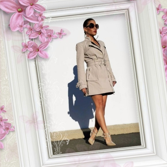 🔴LAST TWO🔴 Belted Zip Trench Coat - Beige - Picture 2 of 4